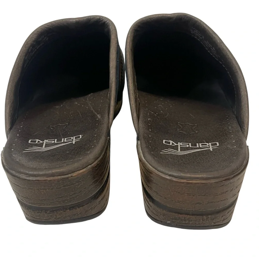 Dansko Shandi Snakeskin Blue Leather Slip-On Clogs - Picture 3 of 10